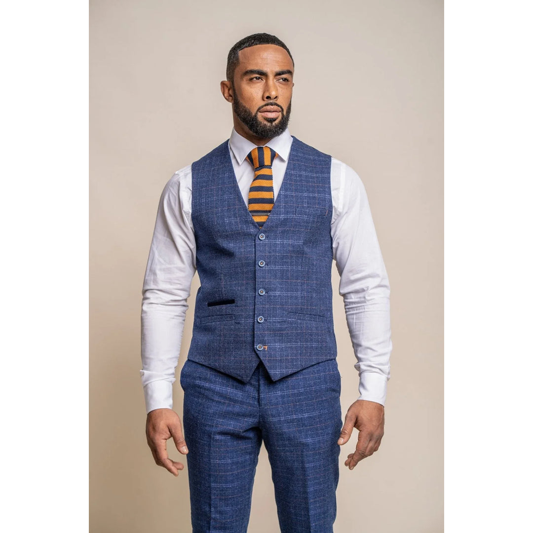 Kaiser - Men's Men's Tweed Check Blue Waistcoat