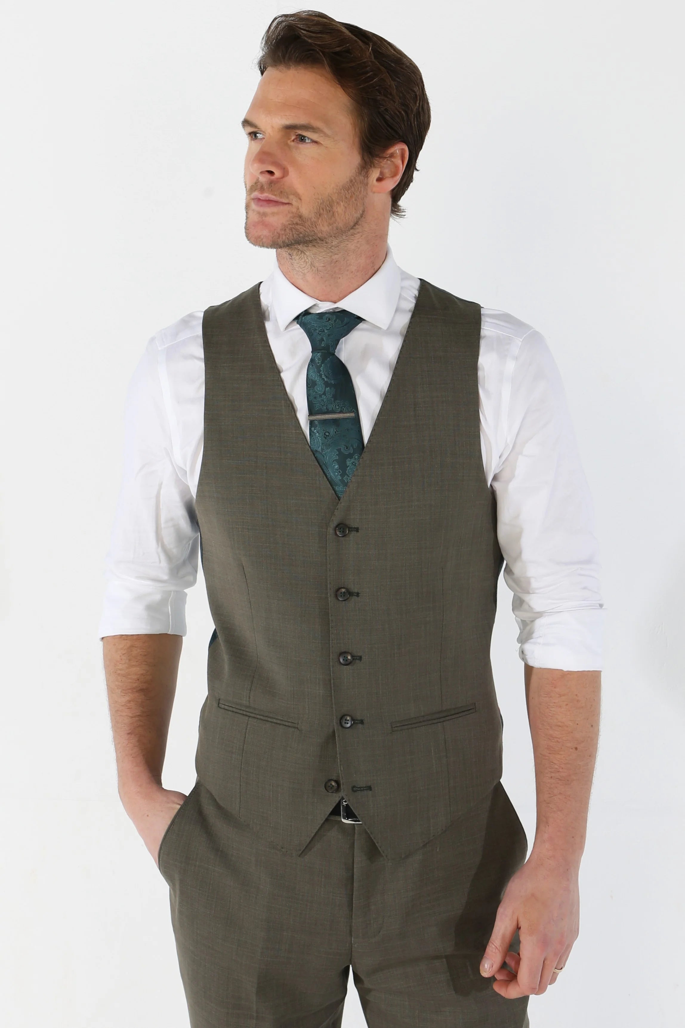 Kurt - Men's Sage Tailored Fit Waistcoat