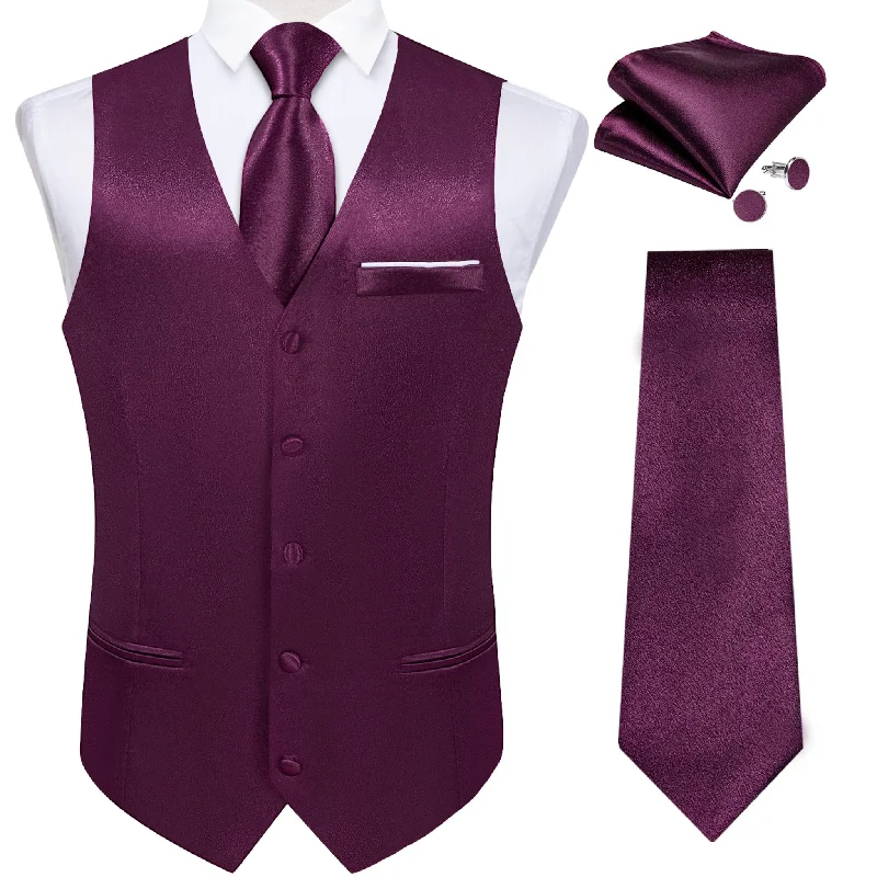 Luxury Purple Solid Satin Waistcoat Vest Set-MJ-0648