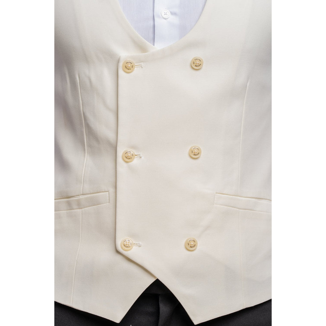 Marco - Men's Double Breasted Scoop Cream Waistcoat