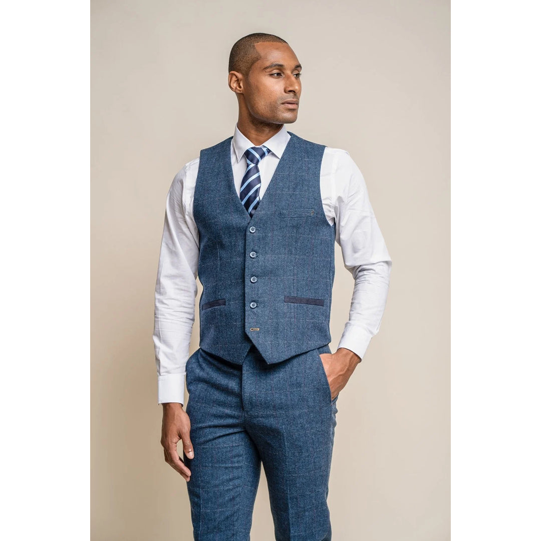 Carnegi - Men's Navy Check Tweed Waistcoat