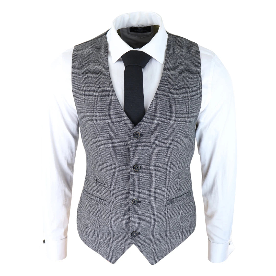 AK-10 - Men's Classic Waistcoat Prince Of Wales Check Grey Wedding