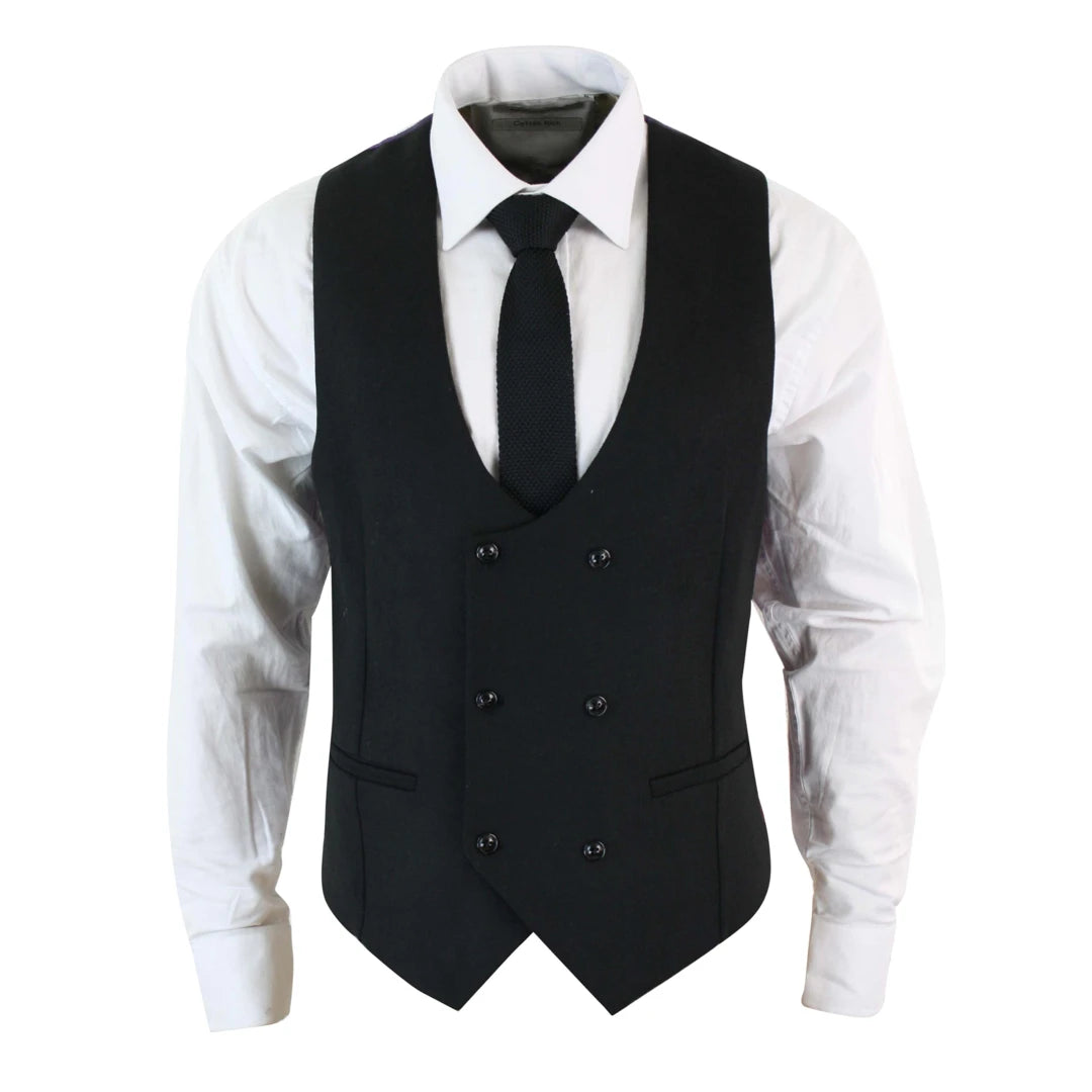 Melton - Men's Double Breasted Felt Tweed Classic Waistcoat Herringbone