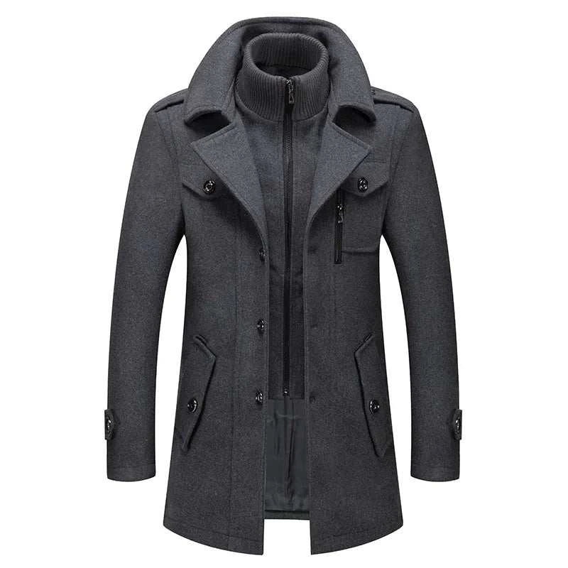 Men's Fashion Slim Fit Winter Wool Trench Coats Middle Long Jacket