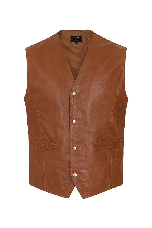 Men's Genuine Tan Leather Classic Waistcoat - 'TEDDY'