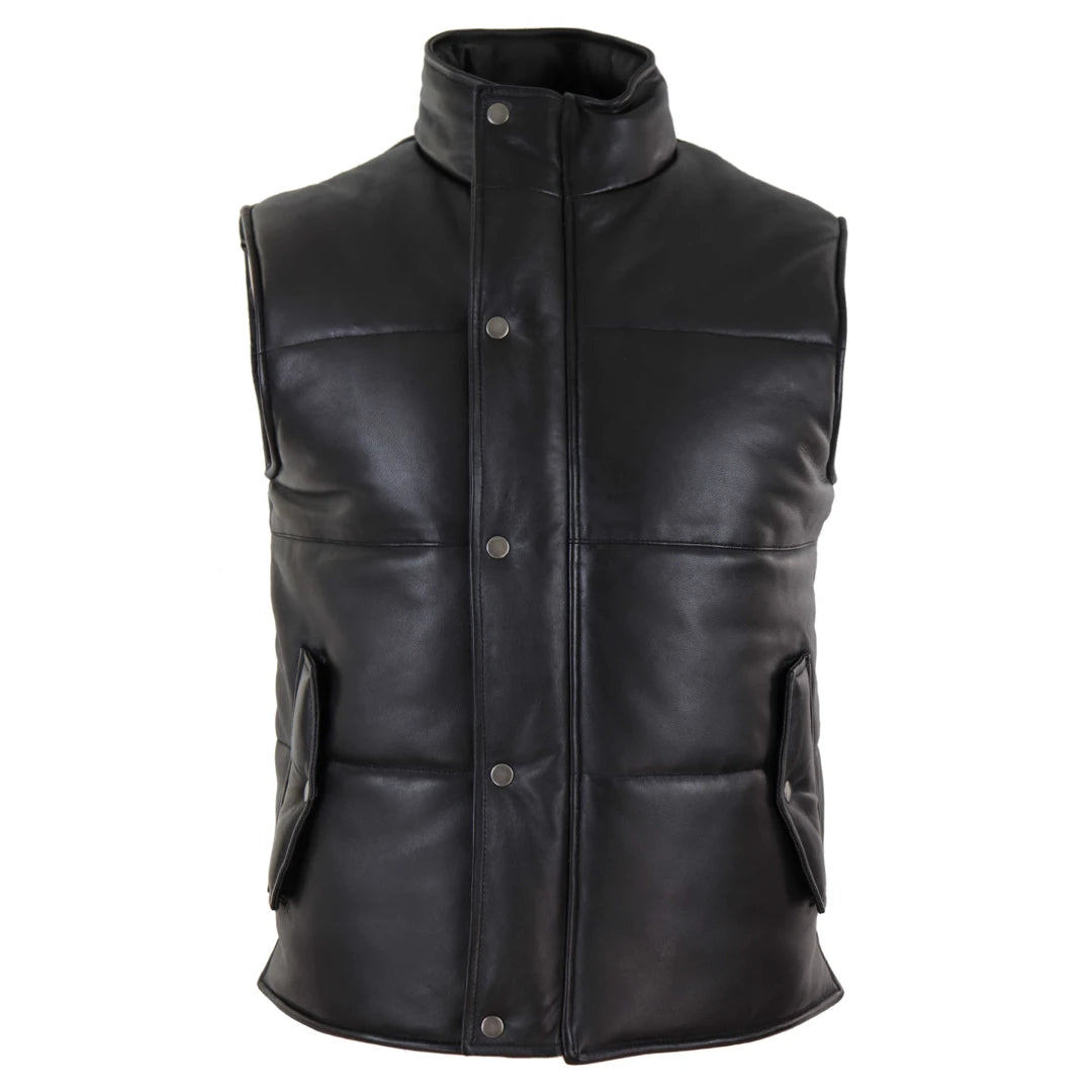 Men's Leather Waistcoat Gilet Quilted Puffer Warm Zip