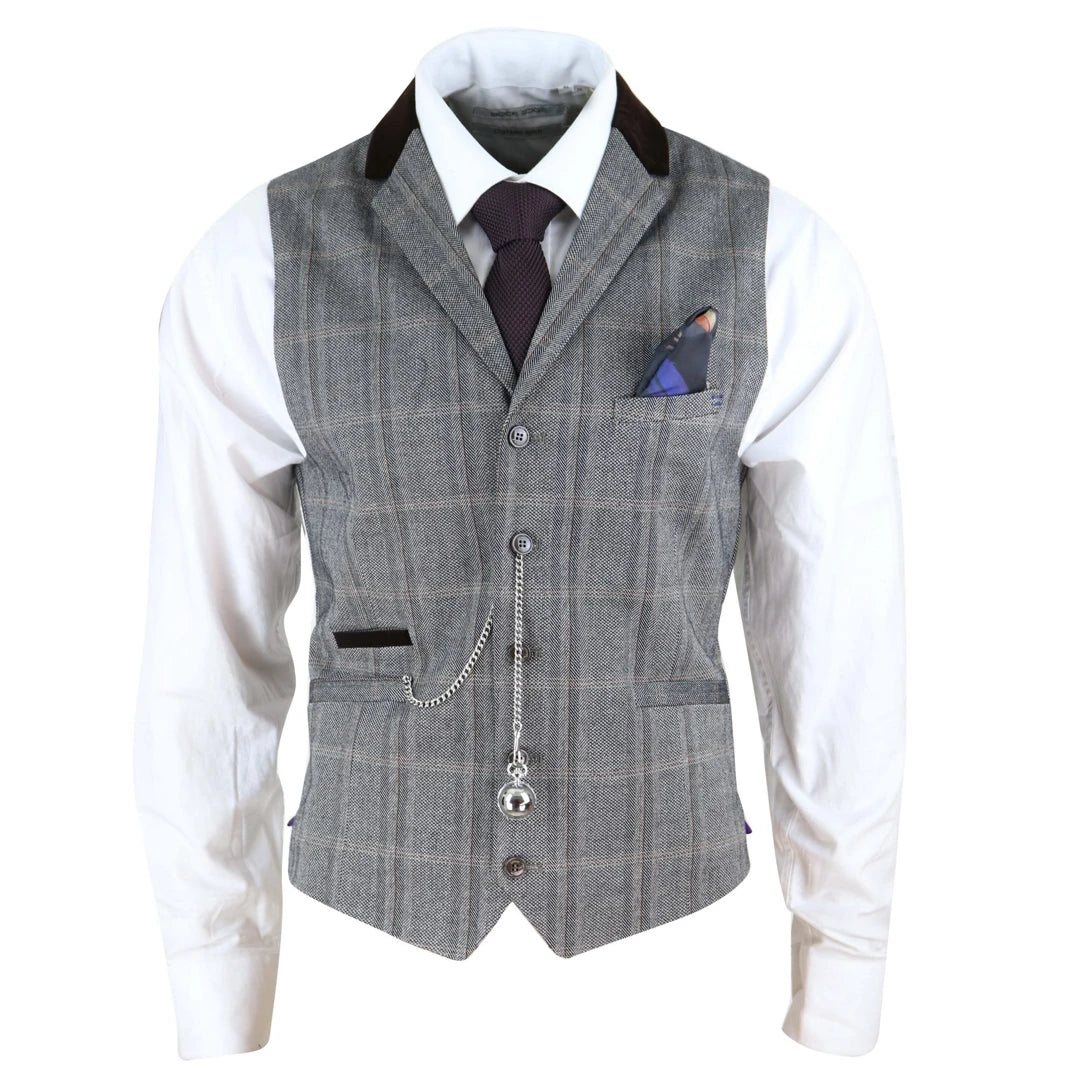 Connall - Men's Herringbone Tweed Check Waistcoat Pocket Watch Blinders