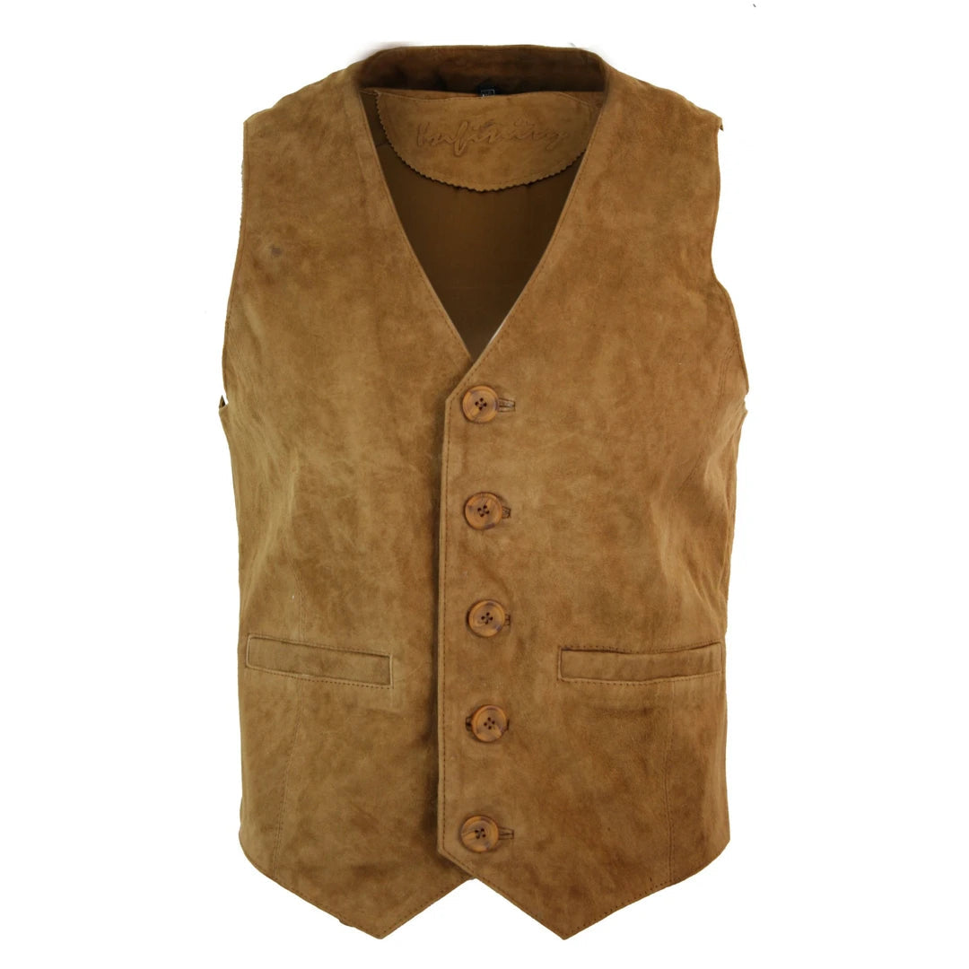 Men's Waistcoat Gilet Suede Leather Black Brown Burgundy Tan