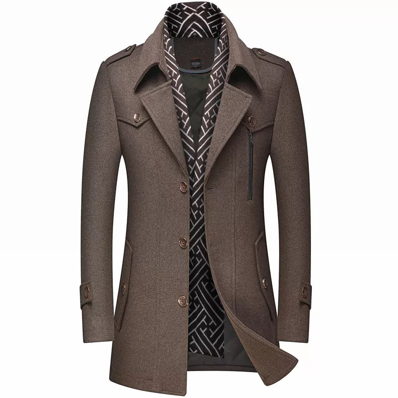 Men's Woolen Coats Fashion Thicken Mid Length Winter Trench Jacket