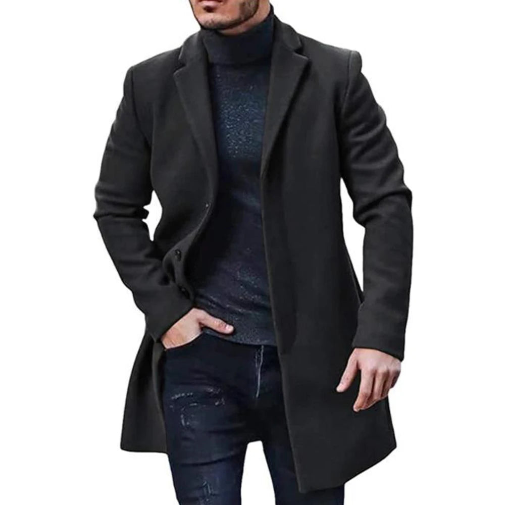 Men's Woolen Winter Coat Fashion Lapel Single Breasted Style Coat