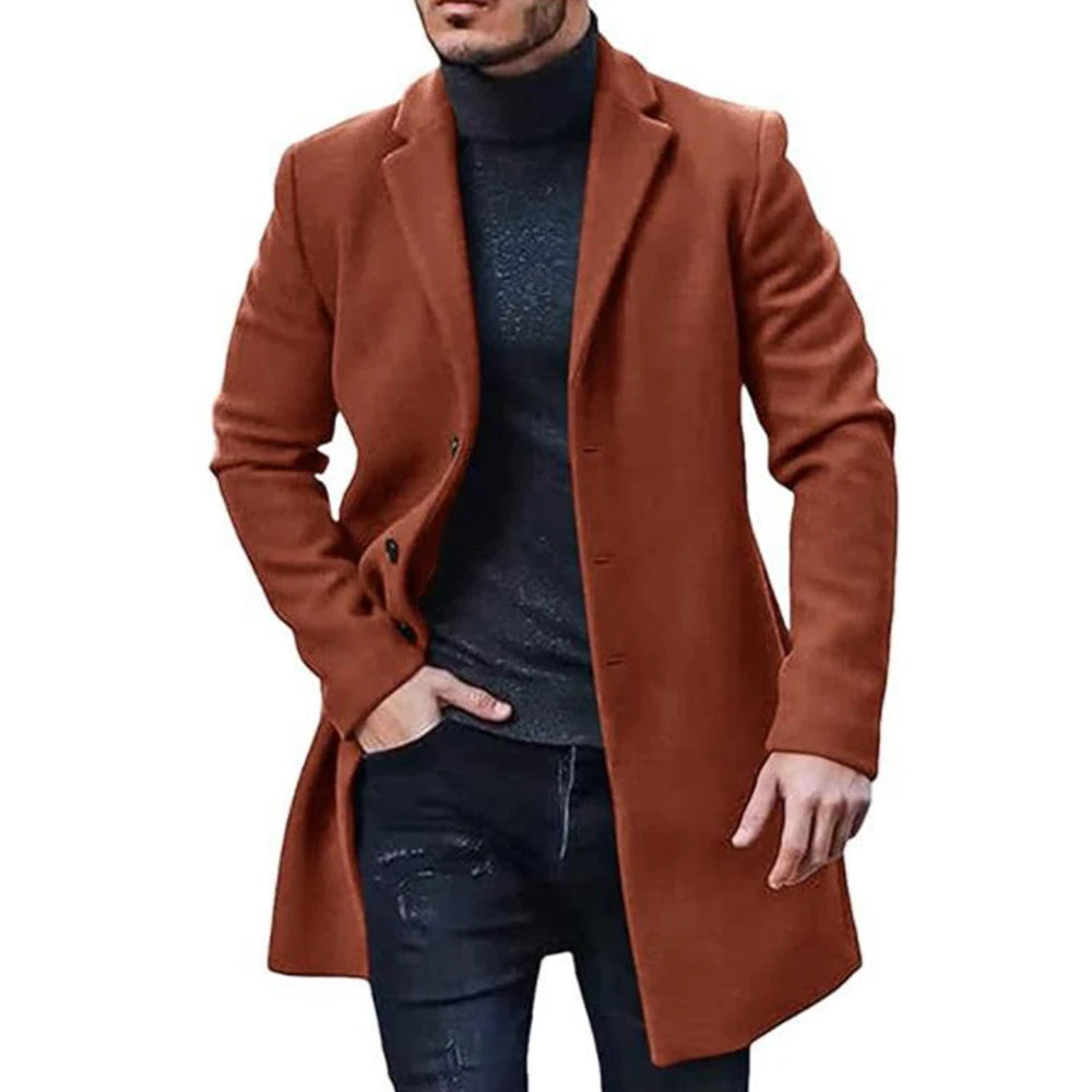 Men's Woolen Winter Coat Fashion Lapel Single Breasted Style Coat