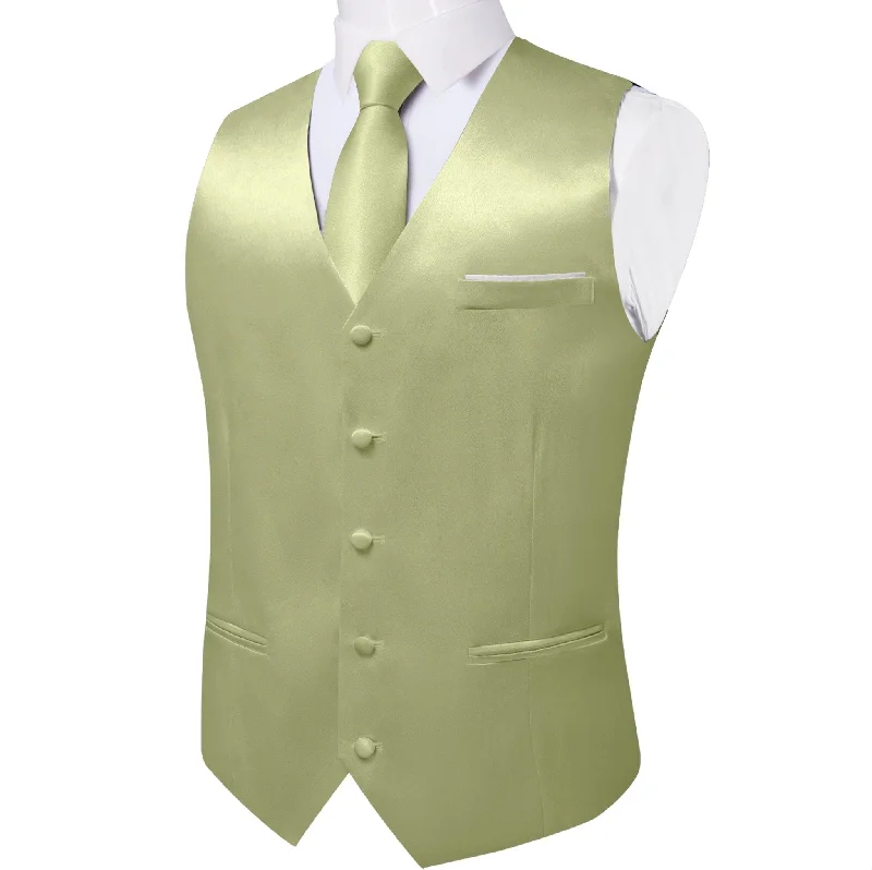 Mint Green Solid Satin Waistcoat Vest Tie Handkerchief Cufflinks Set- MJ-0654