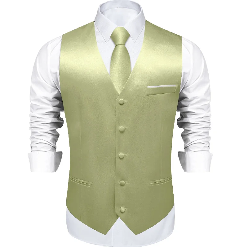 Mint Green Solid Satin Waistcoat Vest Tie Handkerchief Cufflinks Set- MJ-0654