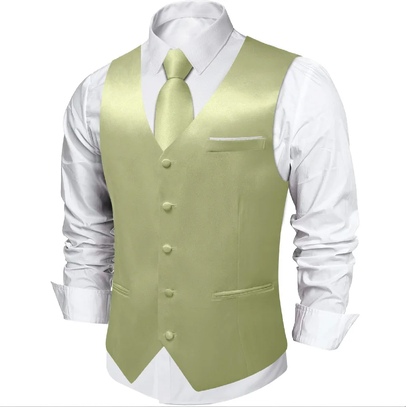 Mint Green Solid Satin Waistcoat Vest Tie Handkerchief Cufflinks Set- MJ-0654