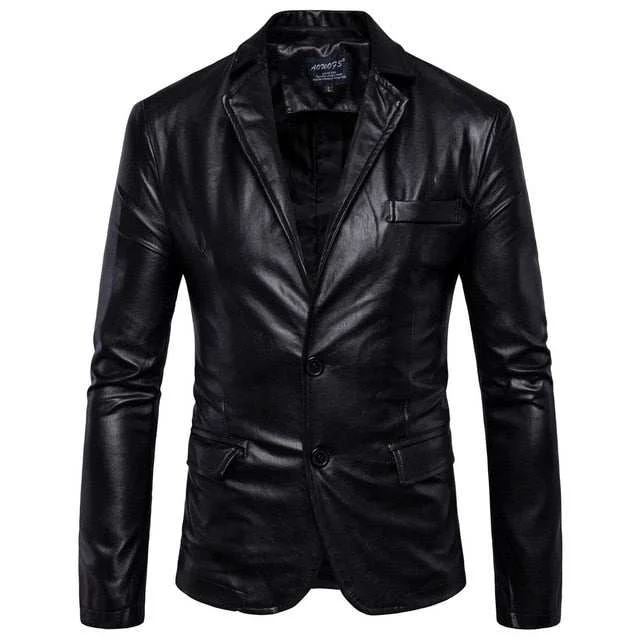 Men's Leather Jackets Two  Button Formal Dress Suits Fashion Blazers