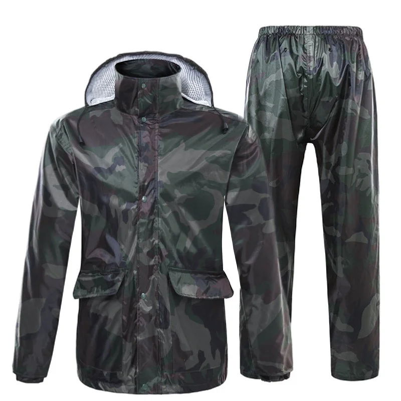 Romano nx 100% Waterproof Camouflage Rain Coat Men Heavy Duty Double Layer Hooded with Jacket and Pant in a Storage Bag