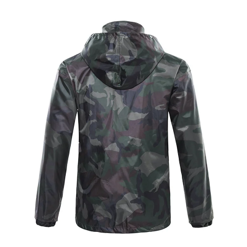 Romano nx 100% Waterproof Camouflage Rain Coat Men Heavy Duty Double Layer Hooded with Jacket and Pant in a Storage Bag