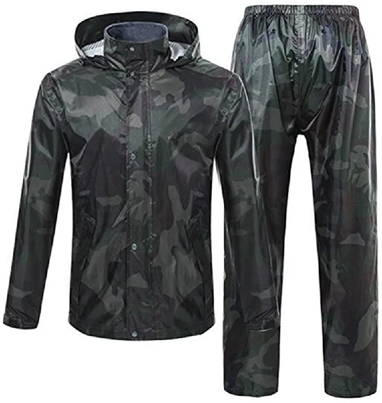 Romano nx 100% Waterproof Camouflage Rain Coat Men Heavy Duty Double Layer Hooded with Jacket and Pant in a Storage Bag