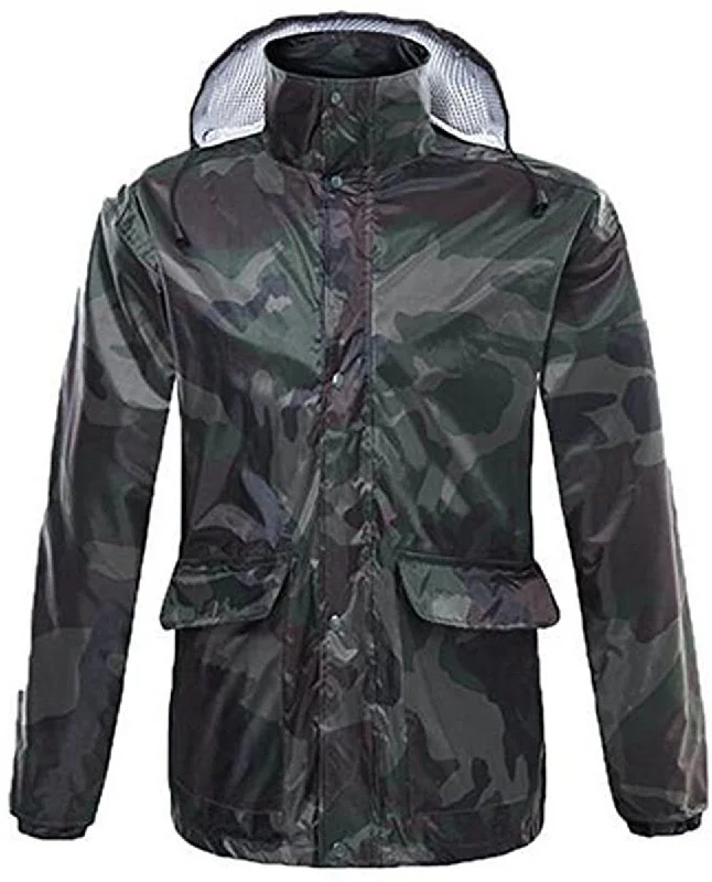 Romano nx 100% Waterproof Camouflage Rain Coat Men Heavy Duty Double Layer Hooded with Jacket and Pant in a Storage Bag