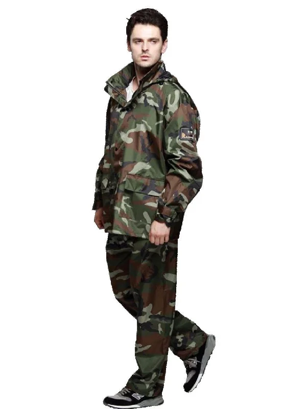 Romano nx 100% Waterproof Camouflage Raincoat Men Heavy Duty Double Layer Hooded with Jacket and Pant in a Storage Bag