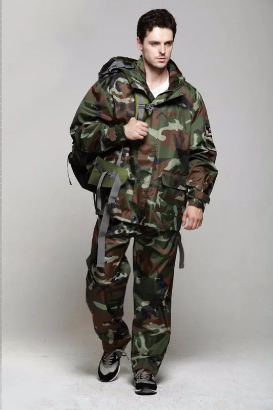 Romano nx 100% Waterproof Camouflage Raincoat Men Heavy Duty Double Layer Hooded with Jacket and Pant in a Storage Bag