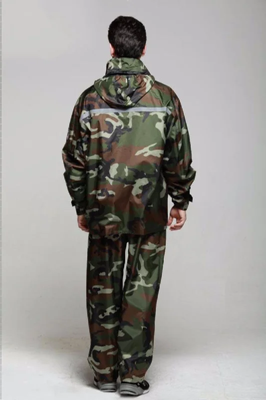 Romano nx 100% Waterproof Camouflage Raincoat Men Heavy Duty Double Layer Hooded with Jacket and Pant in a Storage Bag