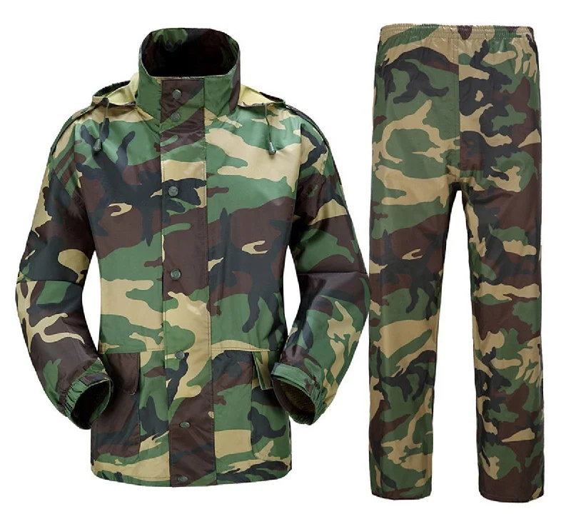 Romano nx 100% Waterproof Camouflage Raincoat Men Heavy Duty Double Layer Hooded with Jacket and Pant in a Storage Bag