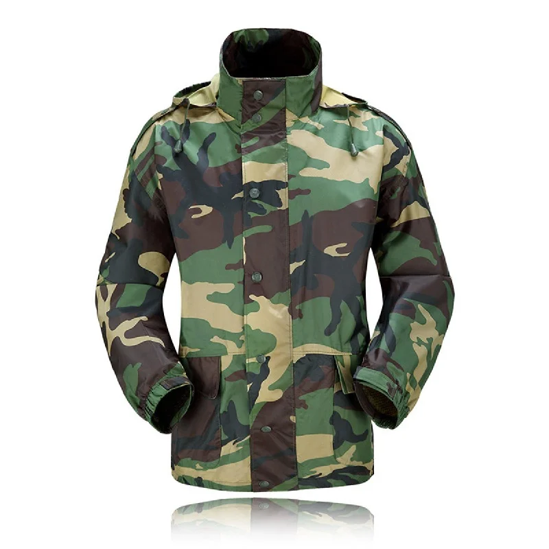 Romano nx 100% Waterproof Camouflage Raincoat Men Heavy Duty Double Layer Hooded with Jacket and Pant in a Storage Bag