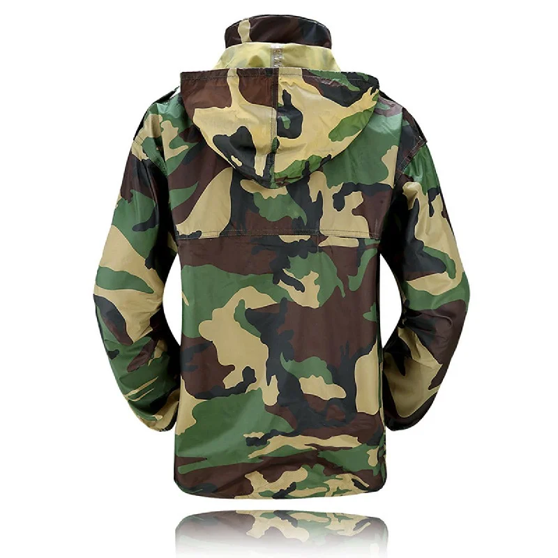 Romano nx 100% Waterproof Camouflage Raincoat Men Heavy Duty Double Layer Hooded with Jacket and Pant in a Storage Bag