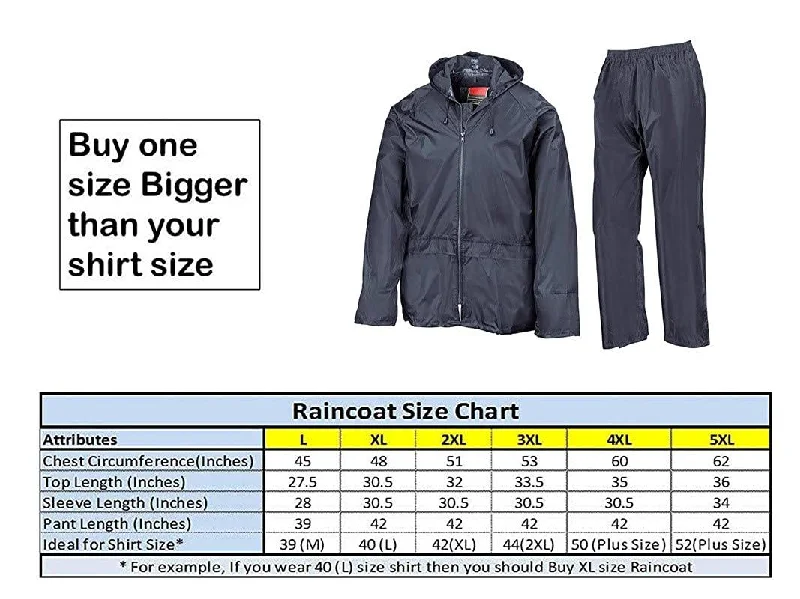 Romano nx 100% Waterproof Heavy Duty Double Layer Hooded Rain Coat Men with Jacket and Pant in a Storage Bag