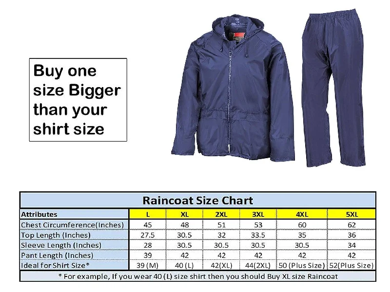 Romano nx 100% Waterproof Heavy Duty Double Layer Hooded Rain Coat Men with Jacket and Pant in a Storage Bag