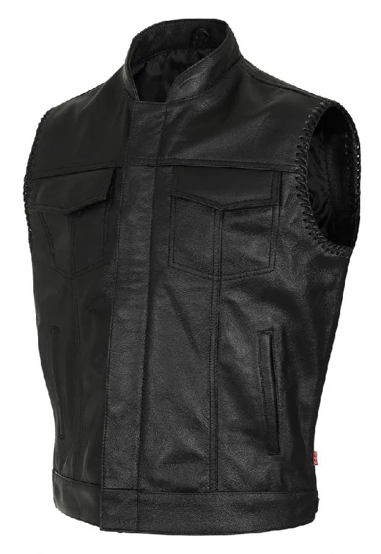 Skyler Leather Perforated Panels Biker Vest