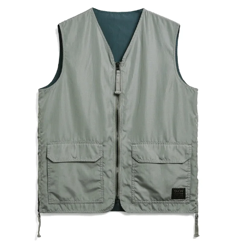 Taion Military Reversible V Neck Vest Dark Sage Green