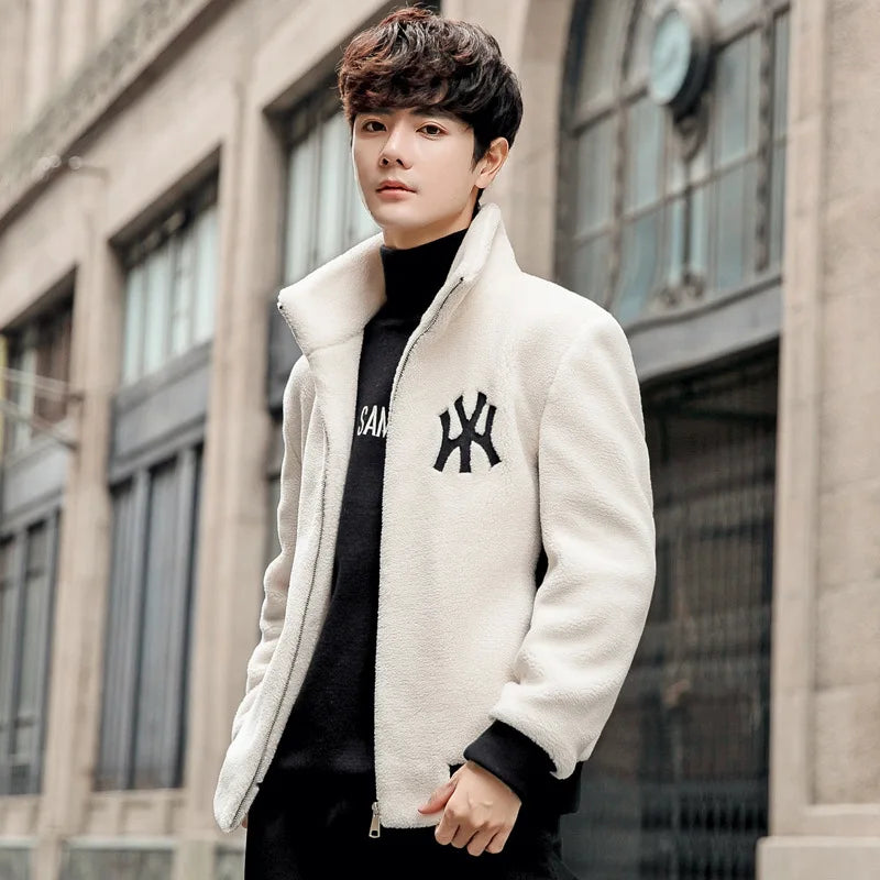 Top Grade Lamb Velvet Men's Jacket Casual Hooded Zipper Coats