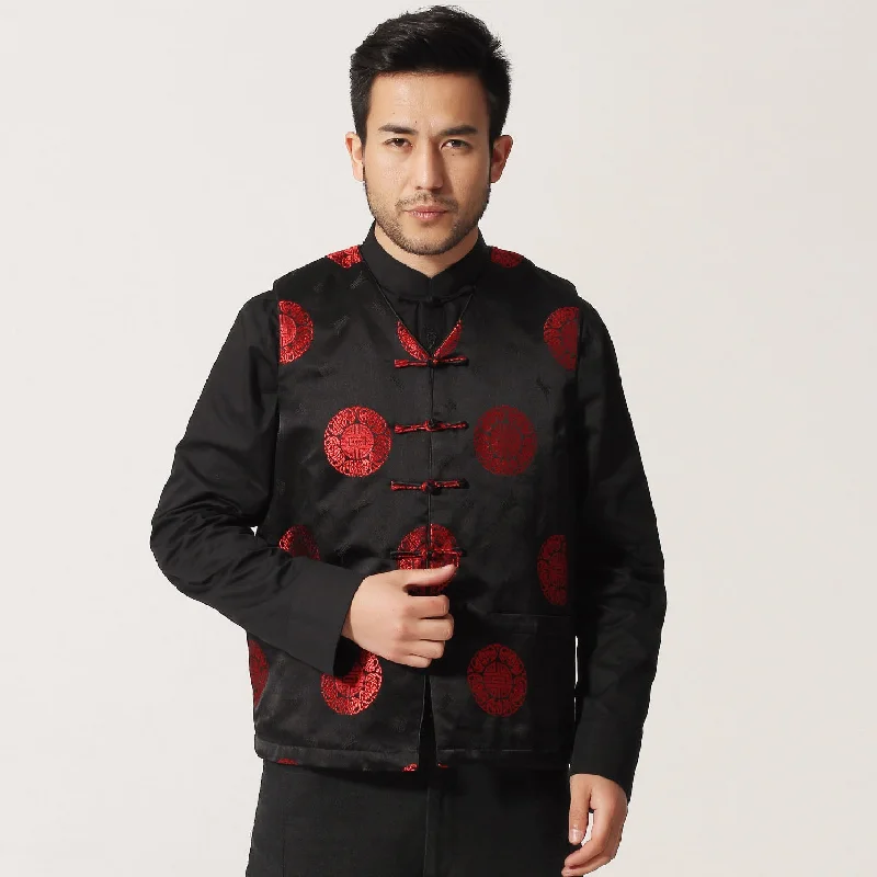 V Neck Brocade Wadded Chinese Waistcoat