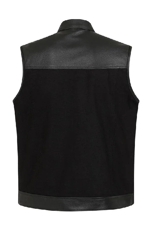 Vargas Black Denim & Leather Expandable Biker Vest