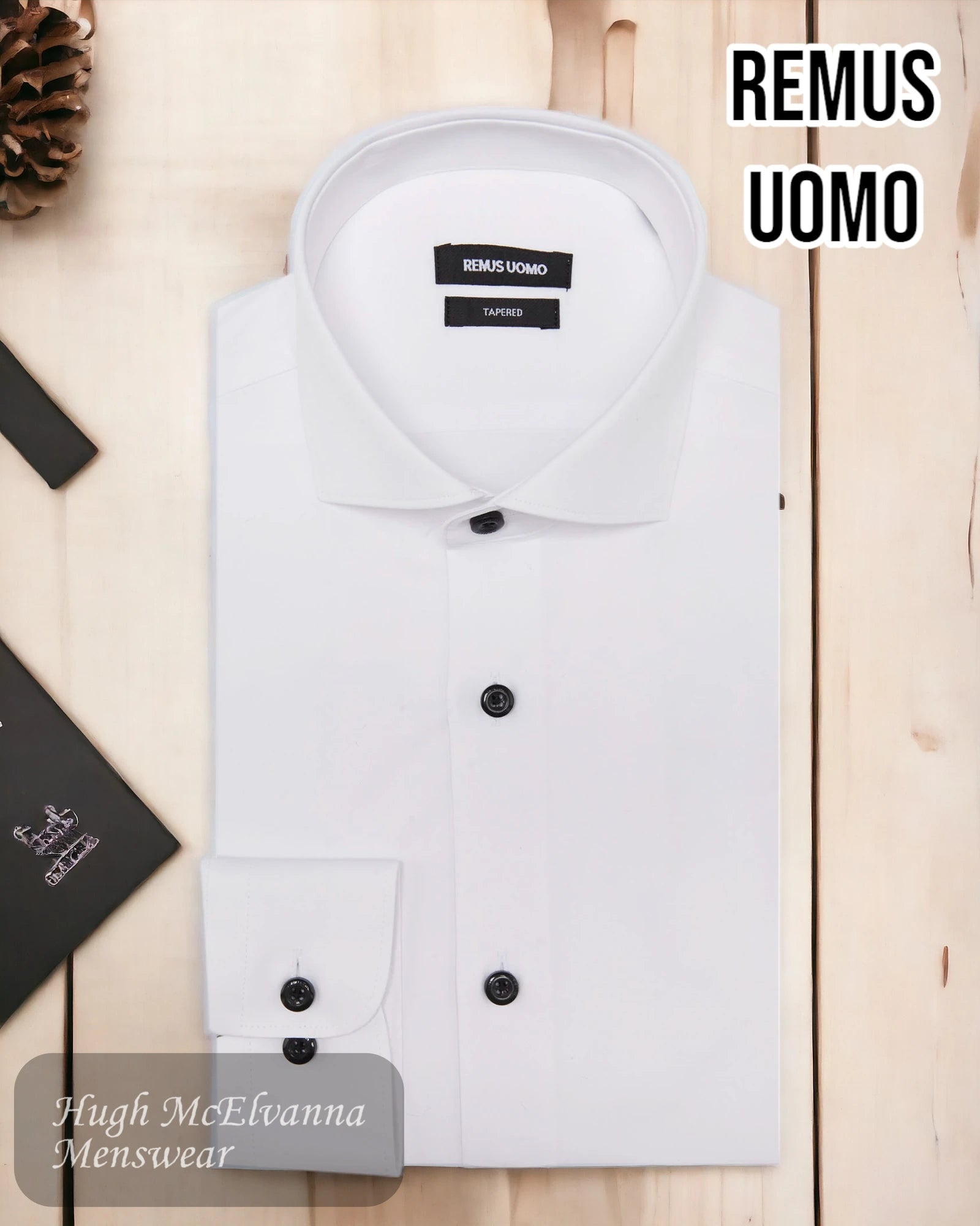 White Stretch Tapered Fit Mens Shirt - 18826/01