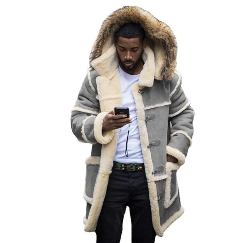 Men's Thicken Faux-Fur Jacket Fleece Stitching Casual Slim-fit Coat