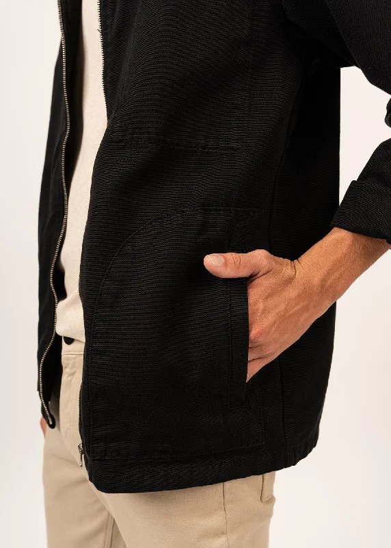 Zephyr smock style jacket - zipped, in cotton canvas (NOIR)