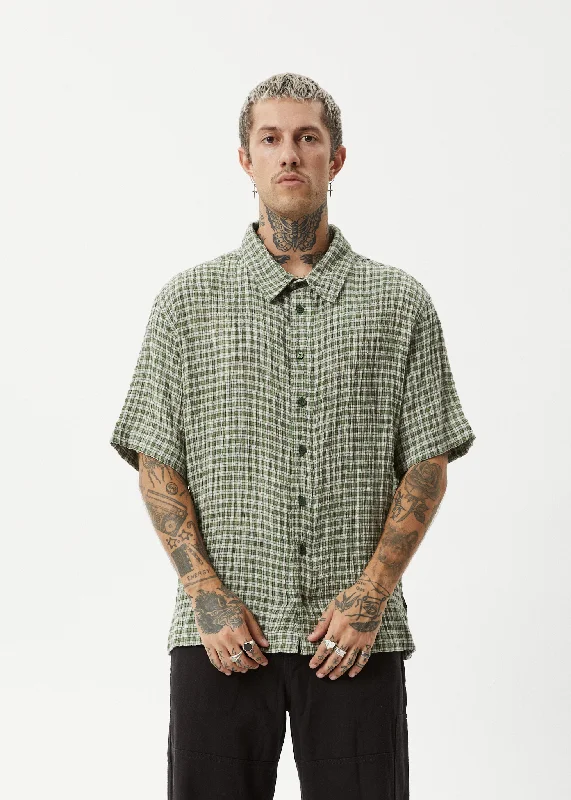 AFENDS Mens Base - Short Sleeve Shirt - Deep Green Check