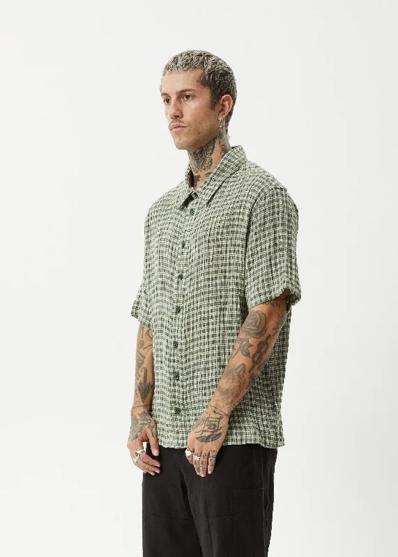 AFENDS Mens Base - Short Sleeve Shirt - Deep Green Check