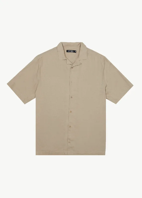 AFENDS Mens Daily - Cuban Shorts Sleeve Shirt - Taupe