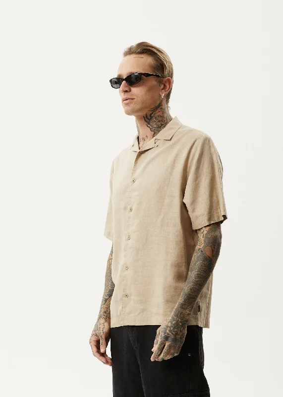 AFENDS Mens Daily - Cuban Shorts Sleeve Shirt - Taupe