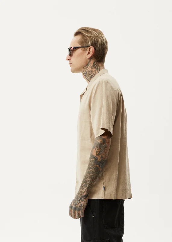 AFENDS Mens Daily - Cuban Shorts Sleeve Shirt - Taupe