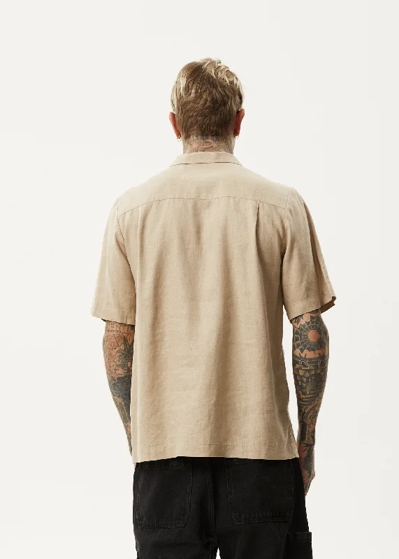 AFENDS Mens Daily - Cuban Shorts Sleeve Shirt - Taupe