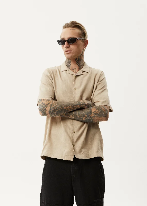 AFENDS Mens Daily - Cuban Shorts Sleeve Shirt - Taupe