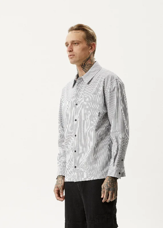 AFENDS Mens Intergalactic - Long Sleeve Shirt - Navy Stripe