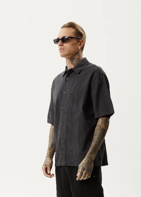 AFENDS Mens Intergalactic - Short Sleeve Shirt - Black Stripe