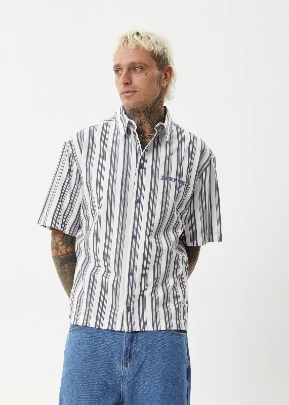 AFENDS Mens Lined Up - Short Sleeve Shirt - White Stripe