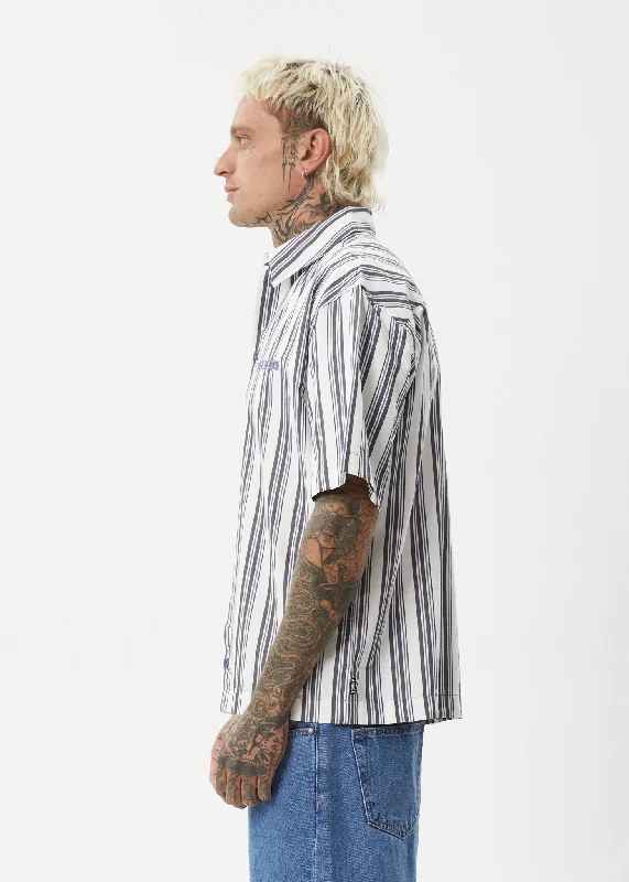 AFENDS Mens Lined Up - Short Sleeve Shirt - White Stripe